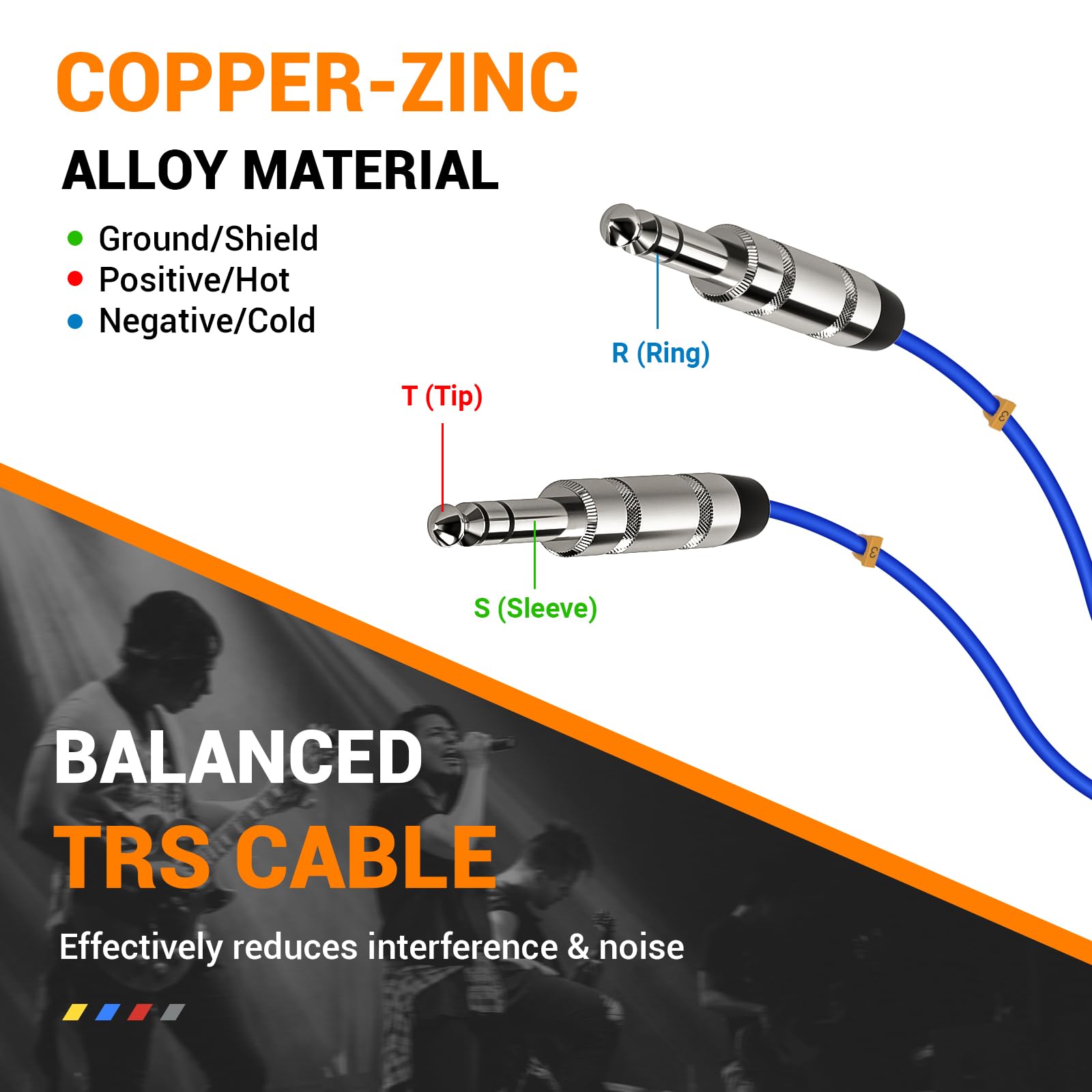 Phenyx Pro Cable TRS de serpiente de 4 canales, parche TRS codificado por colores con cobre OFC de 24 AWG, cable de audio de 6 pies, cable de audio de 1/4 pulgadas, TRS a TRS equilibrado de 1/4