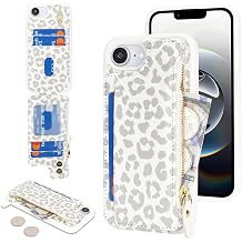 Cavor for iPhone 16e/17e Wallet Case with Card Holder, Leopard White