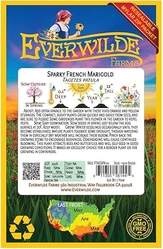 Miniatura 2 de Everwilde Farms - 500 semillas de flores silvestres de caléndula francesa Sparky Mix - Paquete de semillas jumbo Gold Vault
