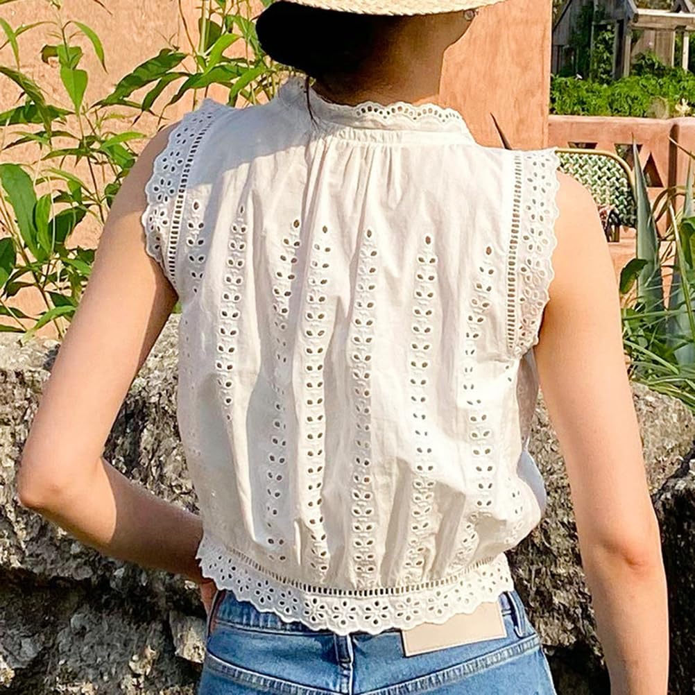 Damskie letnie koszulki bez rękawów Bawełniane koszule bez rękawów zapinane na guziki Casual Vest Top