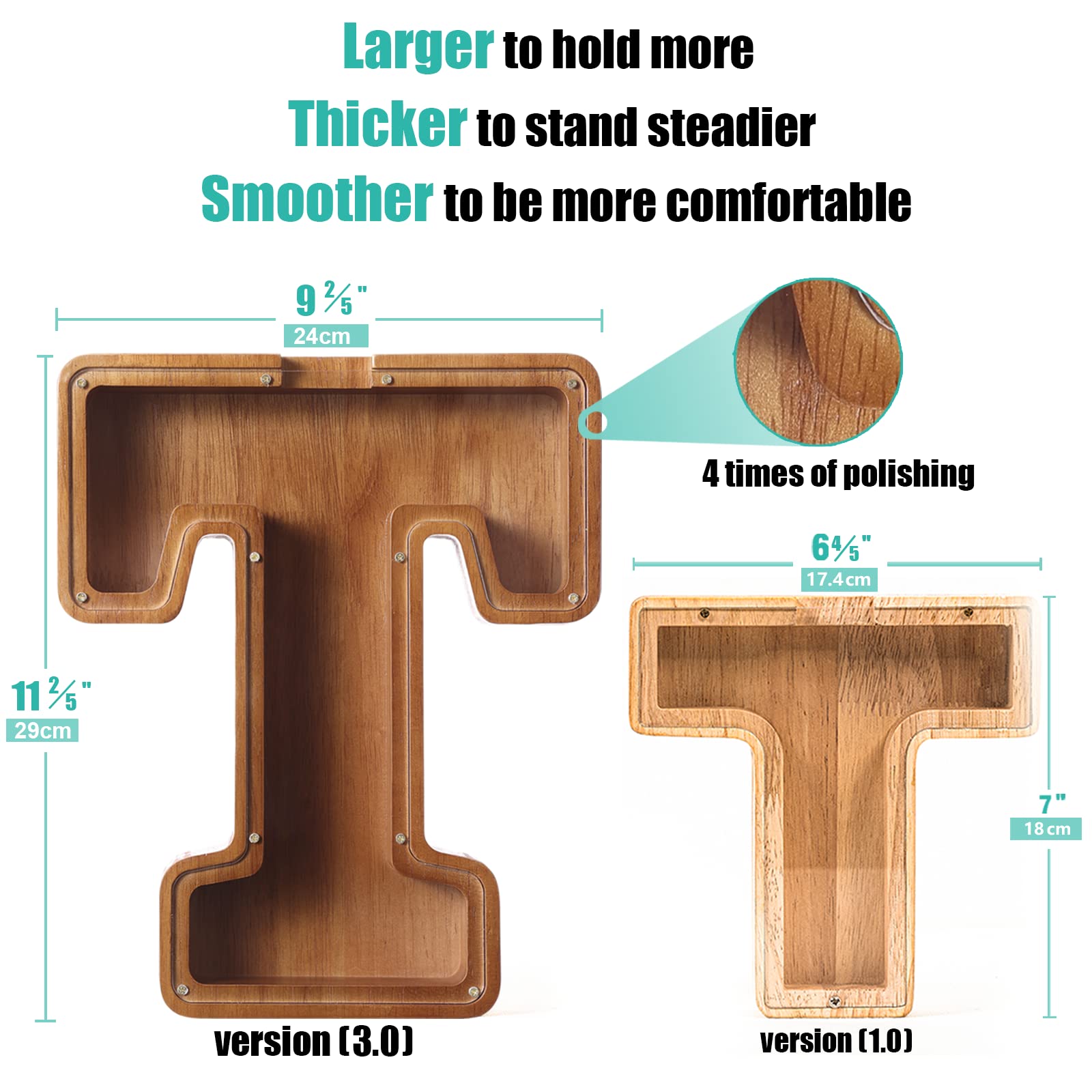 Summidate Salvadanaio con lettera in legno per bambini, A-Z lettera banca dei soldi personalizzato per bambini e bambine | Regalo di compleanno con banca di monete per bambini