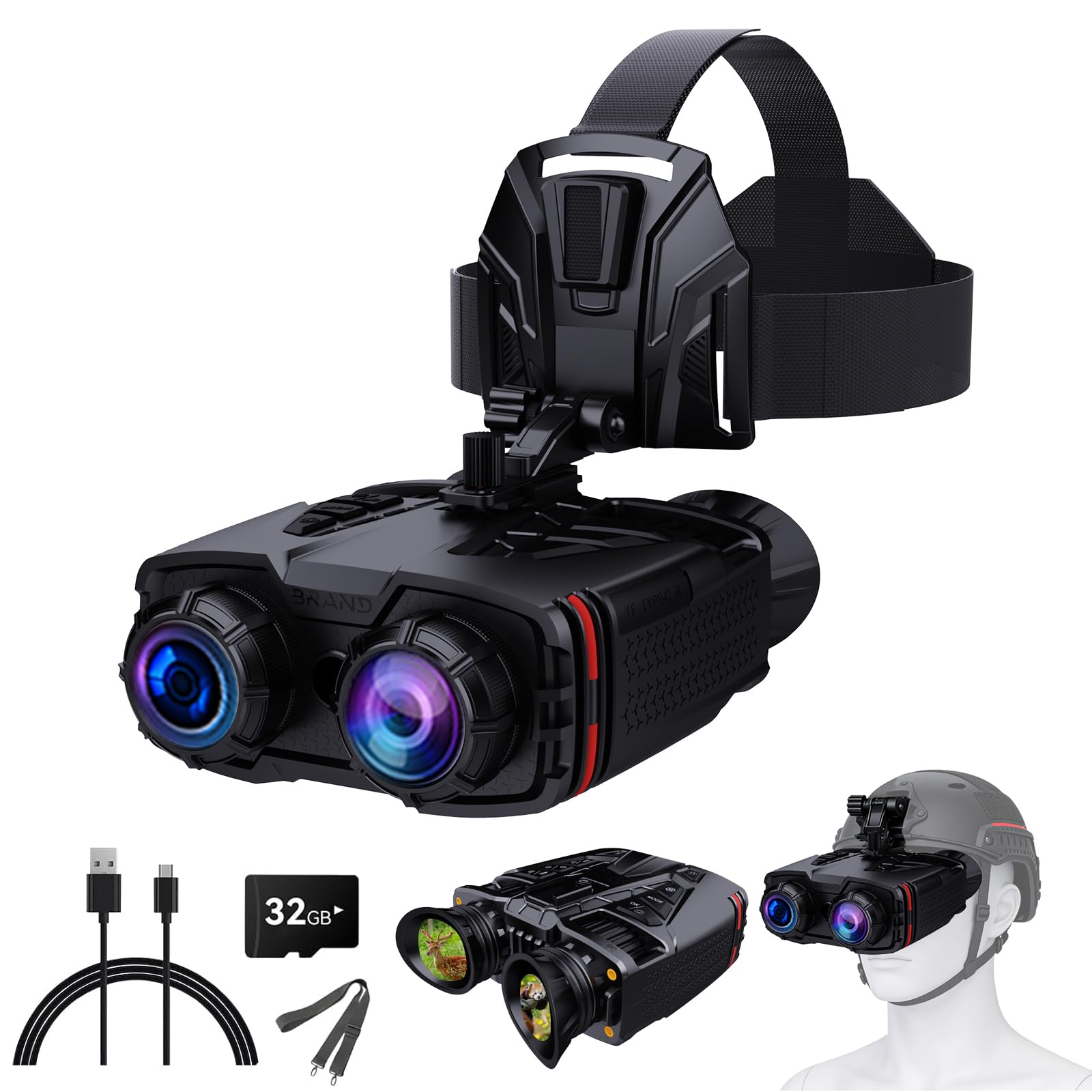 Lunettes de vision nocturne 4K jour/nuit | Jumelles de vision nocturne zoom 10x écran LCD 7,6 cm infrarouge, batterie rechargeable 4000 mAh, carte TF 32 Go, enregistrement vidéo et son WiFi pour le