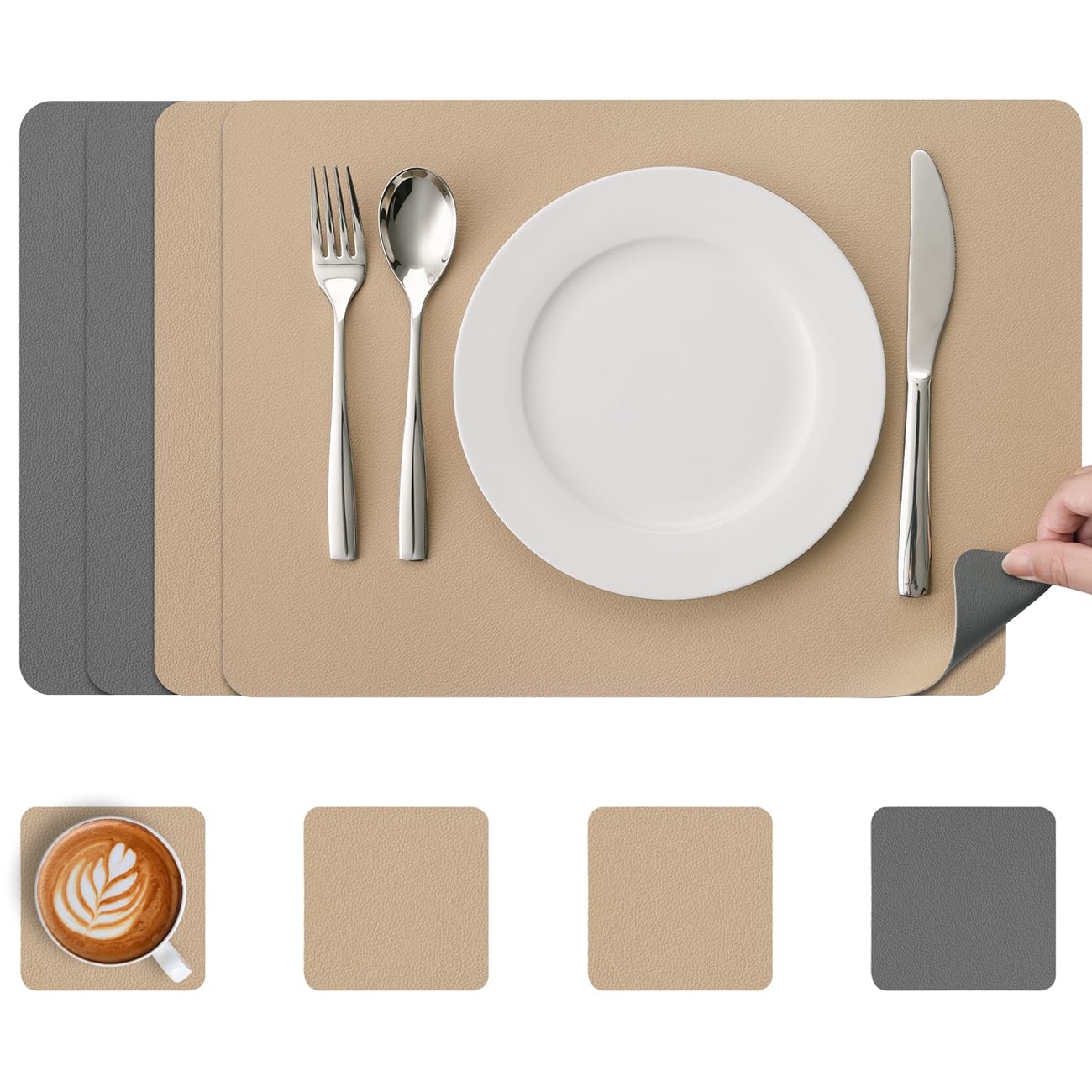 Myir JUN Leather Table Mats and Coasters Dual-Sided Placemats Waterproof