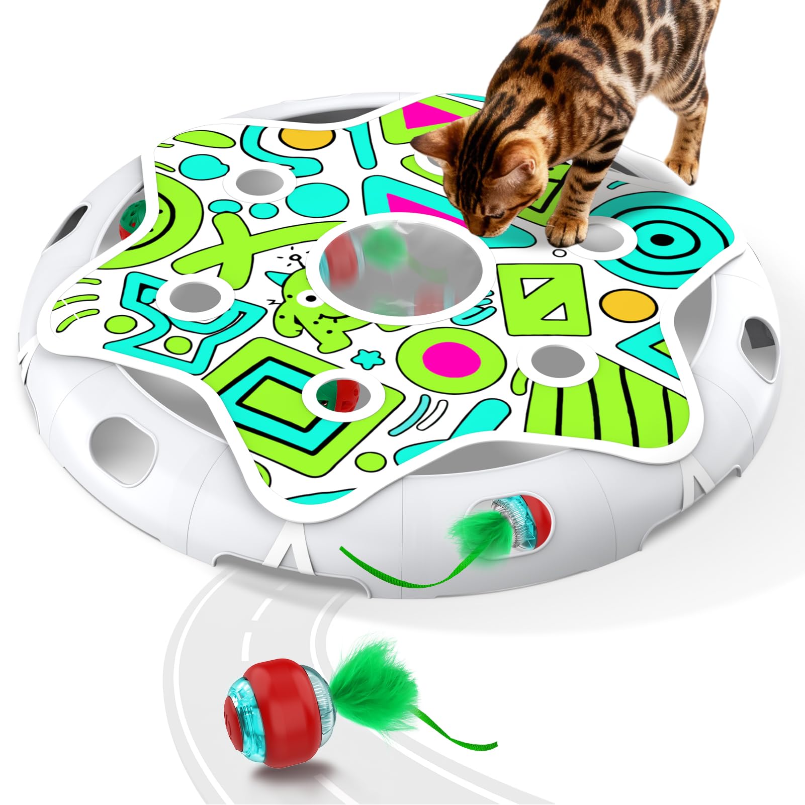Sofolor Set da gioco interattivo per gatti, giocattolo per nascondersi e cercare, con movimento attivato, 2 giocattoli per gattini, palla a campana, giocattoli per esercizi per gatti adulti annoiati