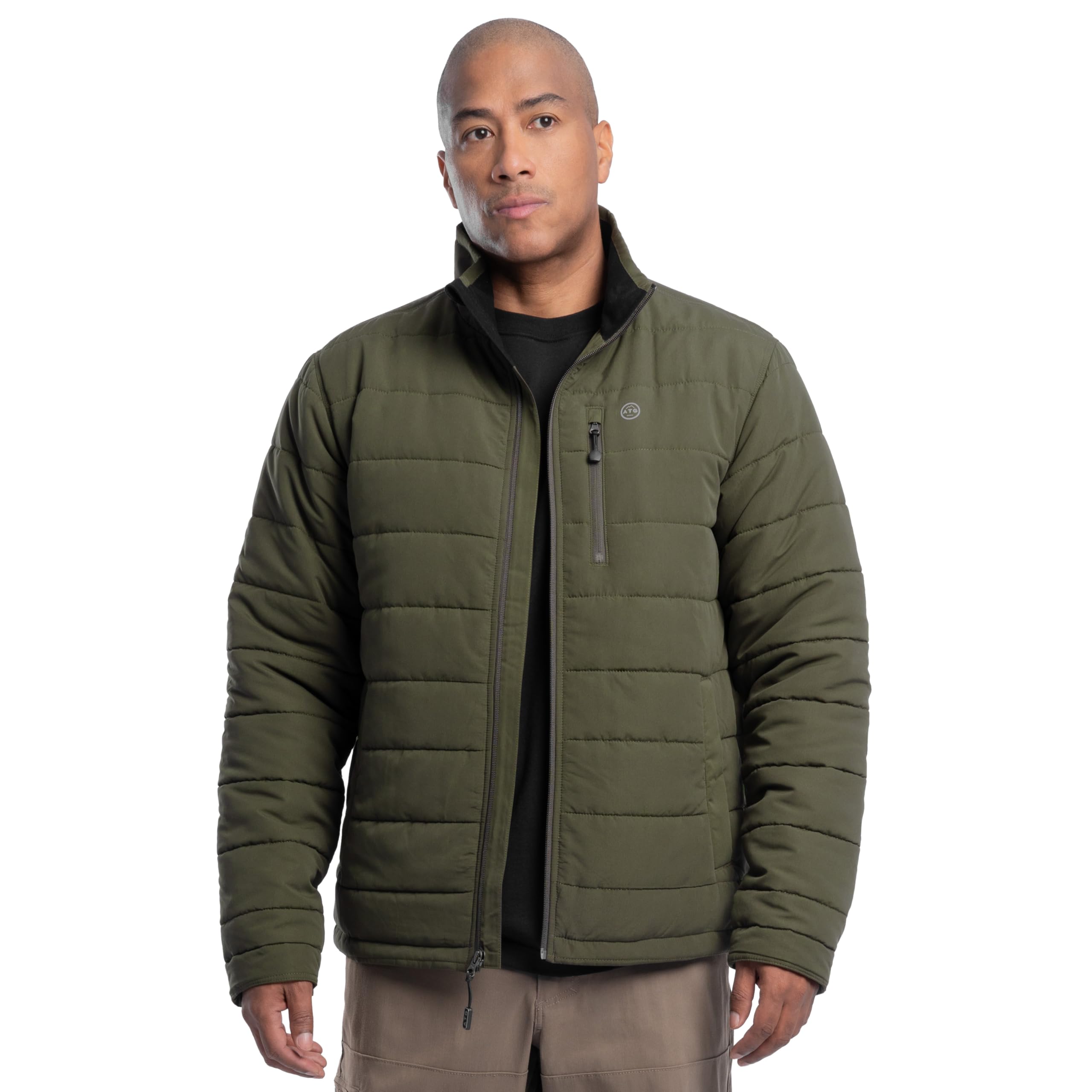 Atg Men's Olive Green Mock Neck Quilted Jacket, M