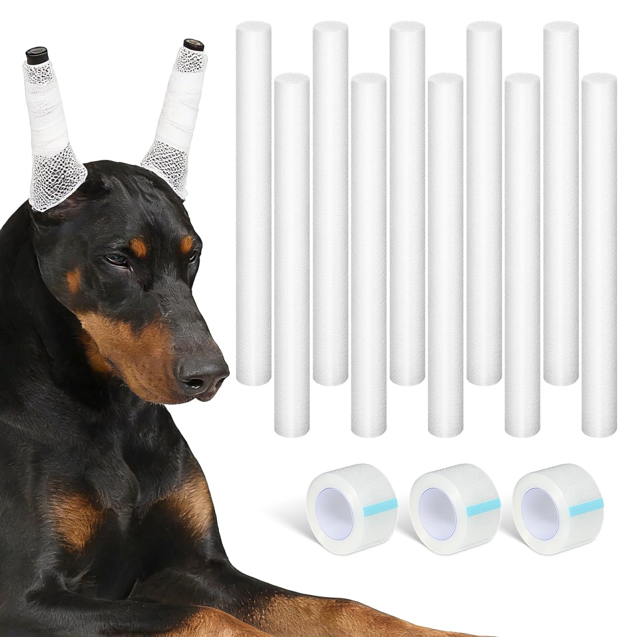 Gadpiparty Dog Ear Posting Kit 10Pcs Soft Foam Ear Stand Rods with 3 Rolls Support Tape, Puppy Lifter for Doberman Small Medium Dogs