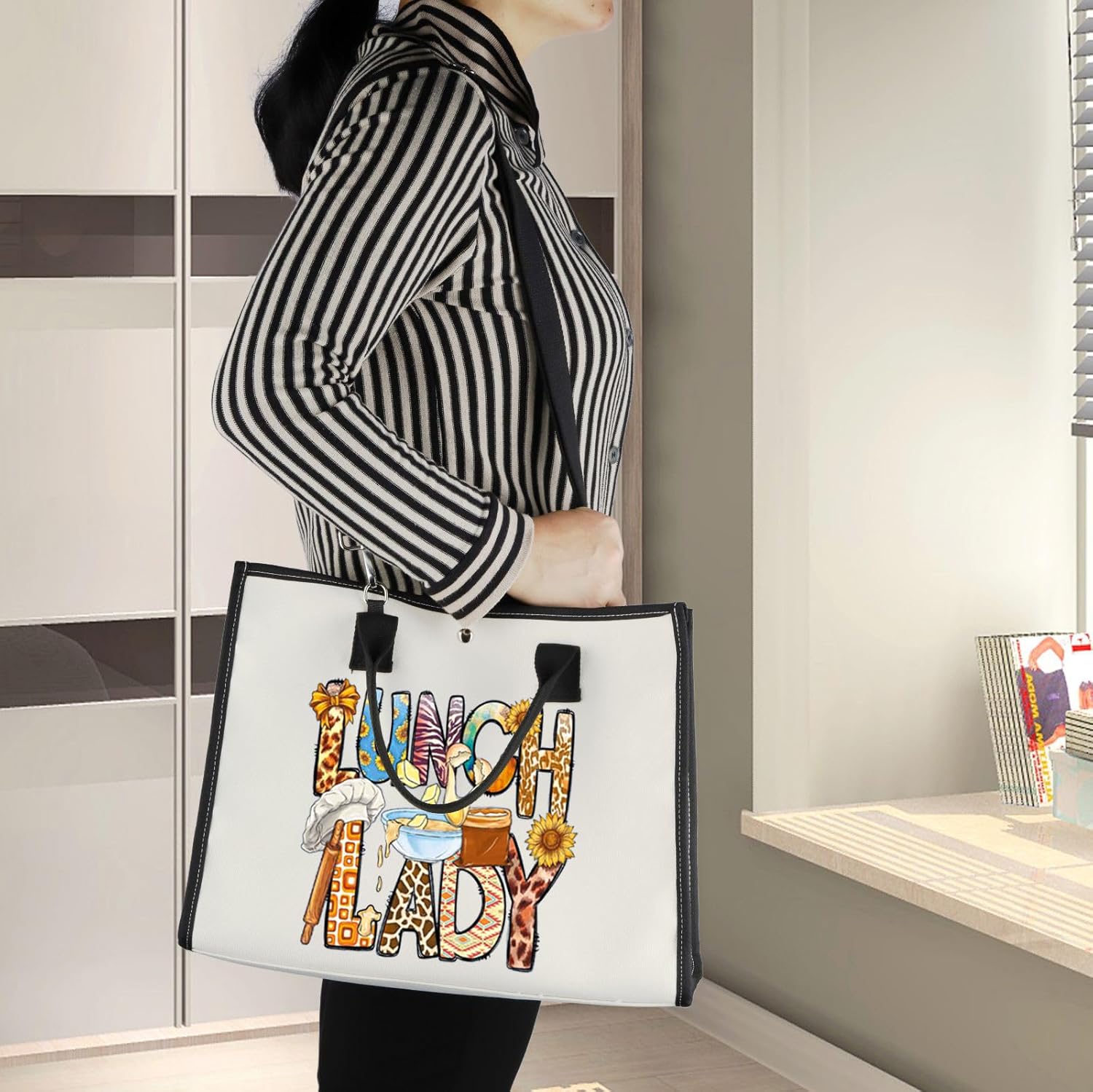 BWWKTOP Lunch Lady Tote Bag Lunch Workers Appreciation Gift Lunch Lady Shoulder Bag Lunch Mom Merch