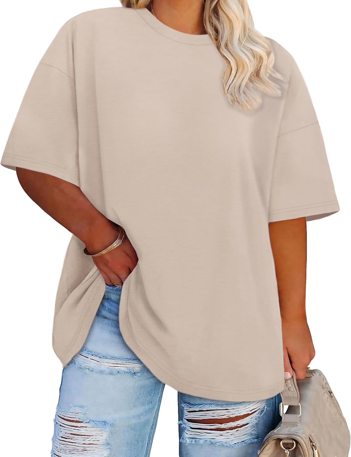 Plus Size Tops Casual Oversized Tshirts for Women Loose Fit Crew Neck Blouses Summer Basic Tees