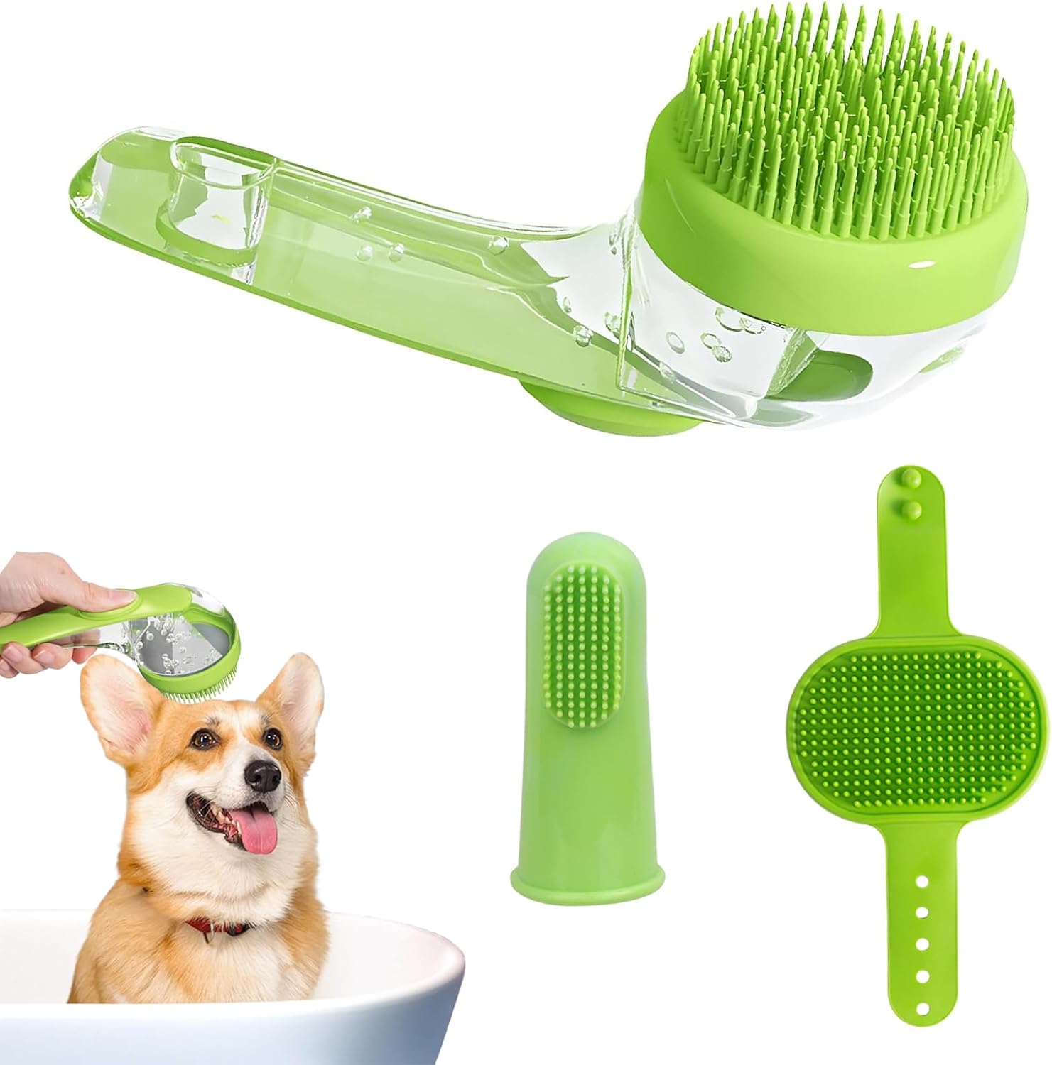 Pet Bath Brush for Dogs, 3 Piece Dog Grooming Kit, dog Shampoo brush Set with Long Handle Brush, Silicone Pet Comb and Finger Toothbrush, Perfect for Long Short Haired dogs cats pet both wet dry Pet Bath Brush for Dogs, 3 Piece Dog Grooming Kit, dog Shampoo brush Set with Long Handle Brush, Silicone Pet Comb and Finger Toothbrush, Perfect for Long Short Haired dogs cats pet both wet dry