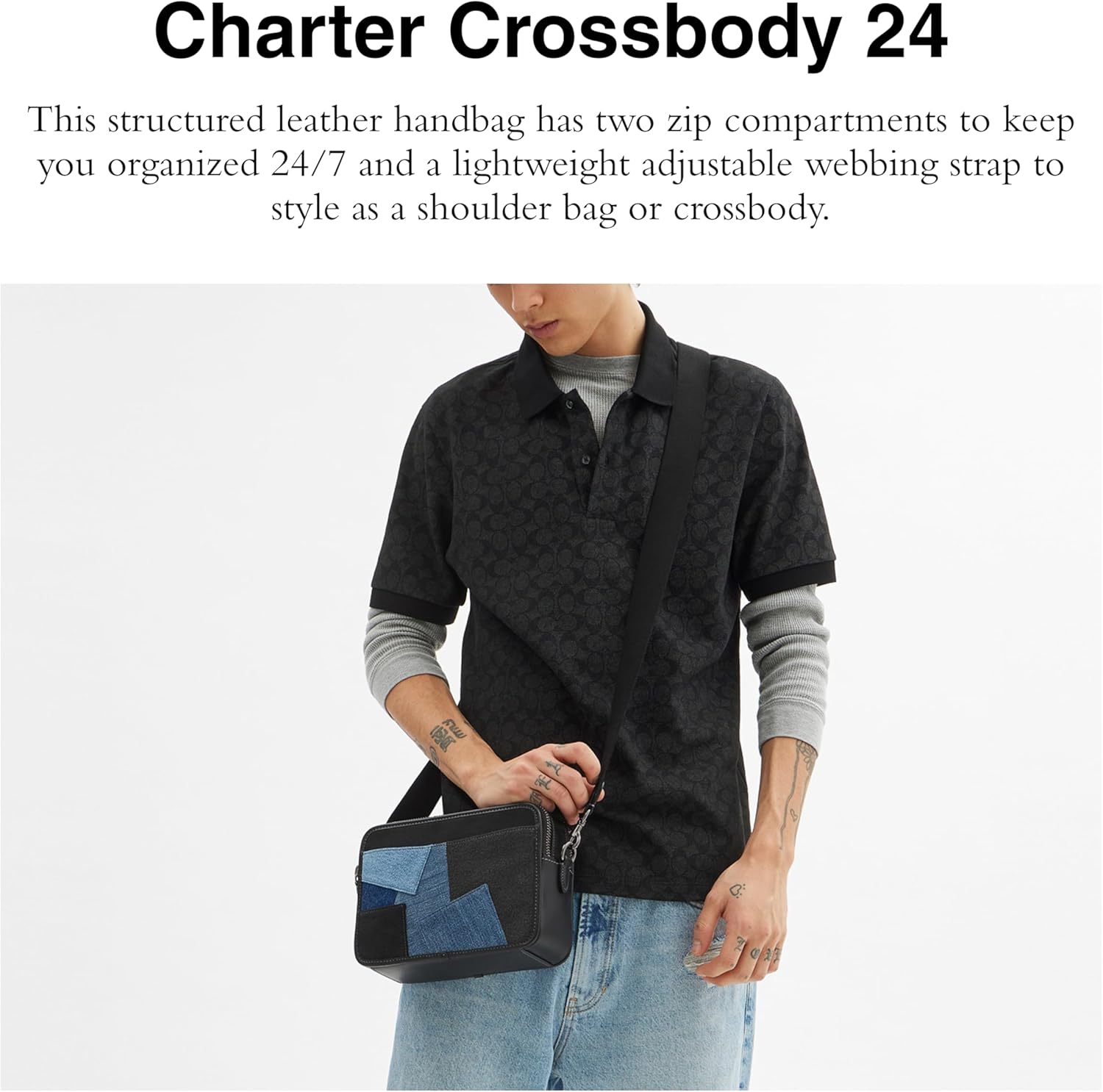 COACH Charter Crossbody Bag 24 with Patchwork, Denim Multi