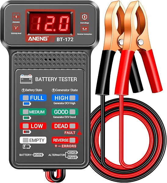 ANENG Car Battery Tester,12V Digital Automotive Batteries Tester,Alternator Charging Analyzer,Voltmeter with LCD Display and LED Indication, Voltage Indicator for Car Truck Motorcycle Electrical Tools