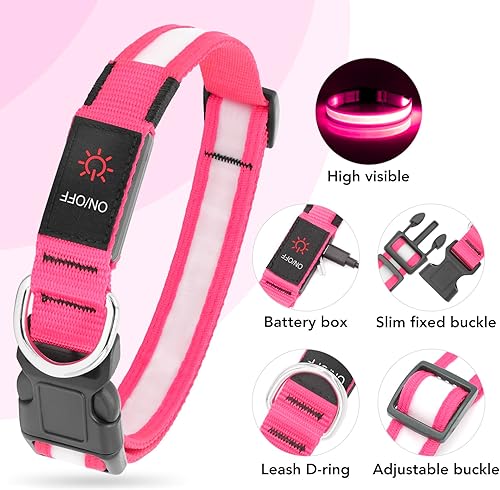 Miniatura 10 de Vizpet Collar de perro con luz LED, collar de perro ajustable recargable por USB, superbrillante, luz de seguridad brillante para perros