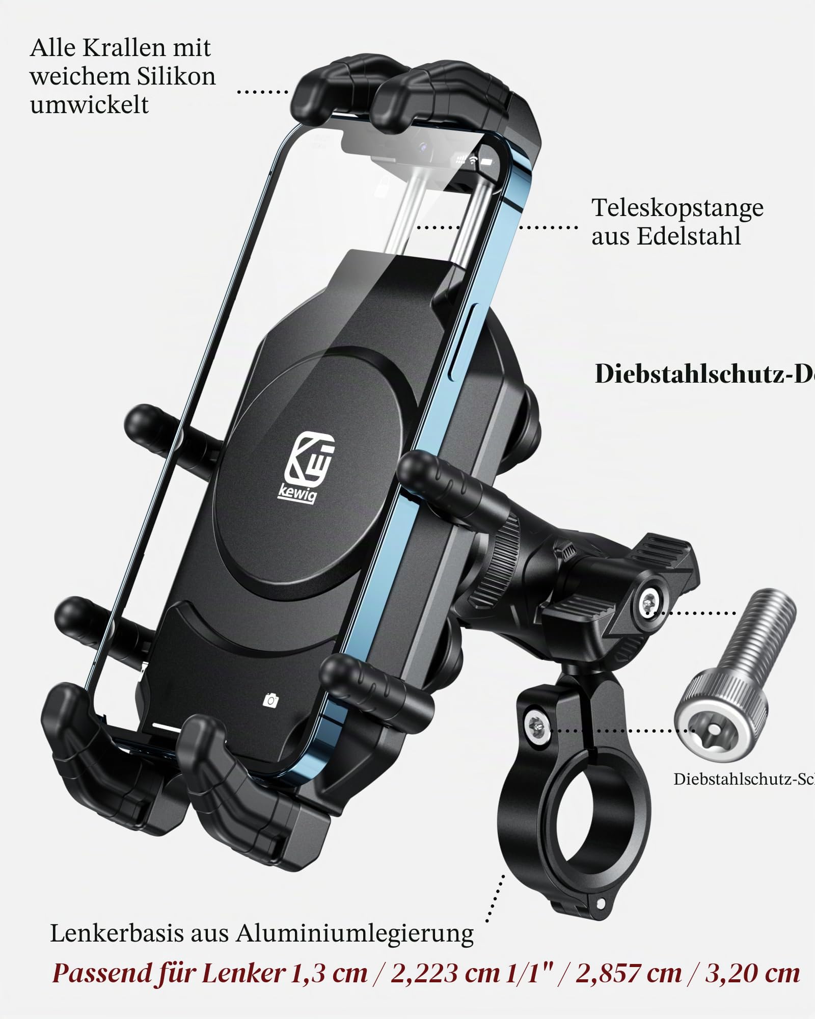 BRCOVAN Motorrad Handyhalterung mit Vibrationsdämpfer, Diebstahlsichere Handy Motorradhalterung, Verstellbar 360° Drehbar Lenker Halte für Motorrad, Fahrrad, Roller, ATV, für 5,4-7,2 Zoll Smartphone
