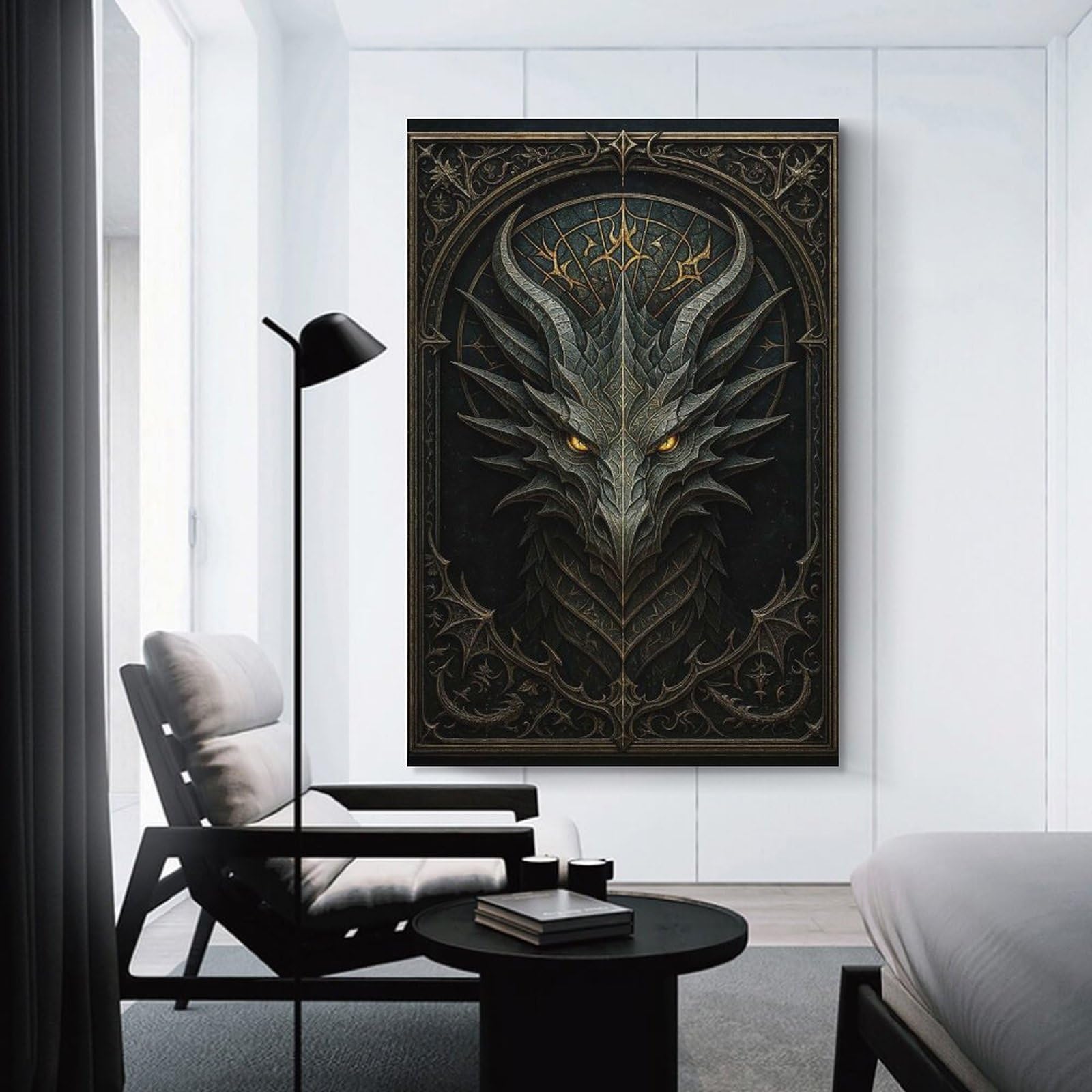 Junmoney Wall Decor Canvas Print Infernal Dragon Head – Gothic Demon Beast, 24x36inch(60x90cm), for Front Hall, Corridor Or Welcome Spaces, A Neat Decor Update for Hallways