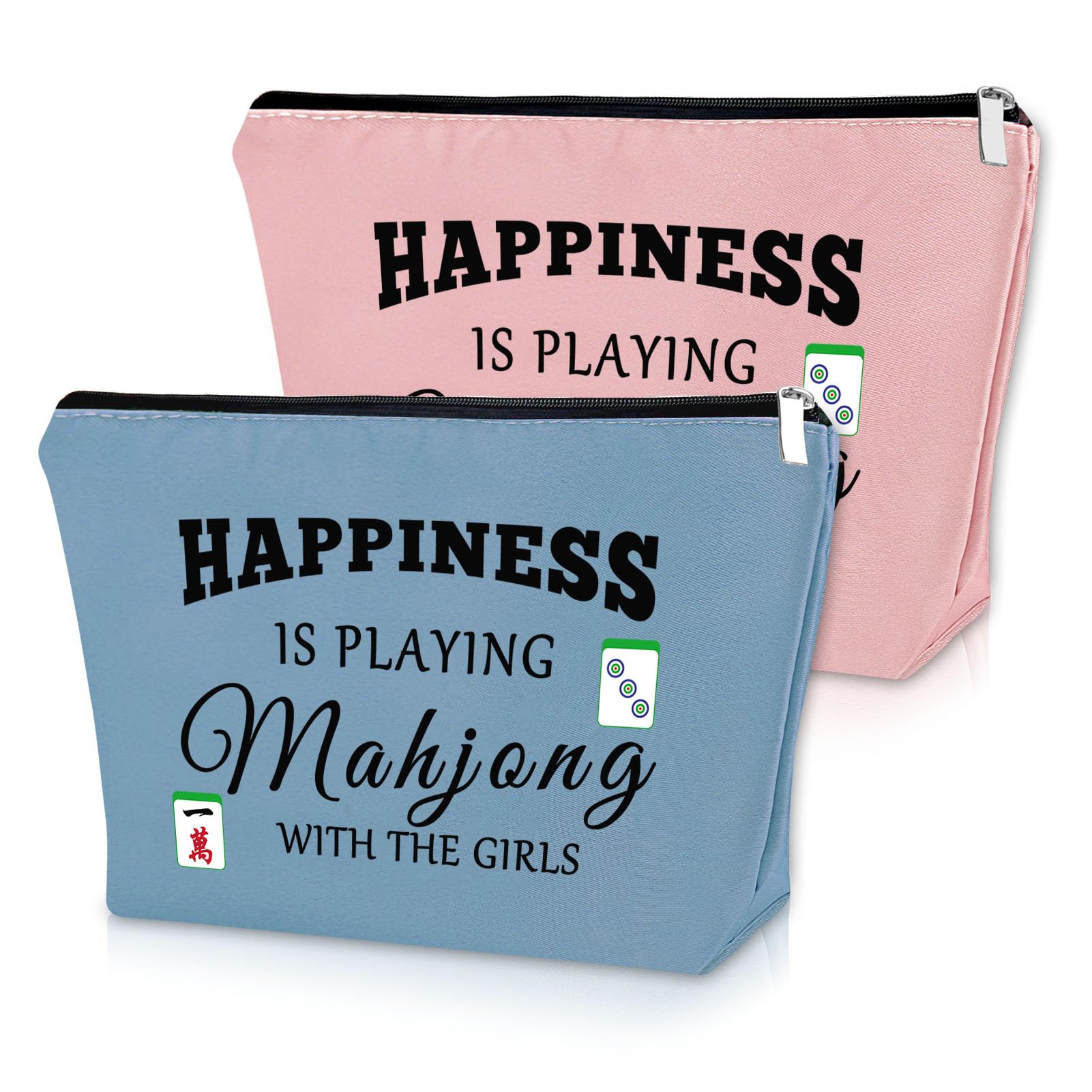2PCS Mahjong Makeup Bag Mahjong Lover Gifts for Mom Grandma Lucky Mahjong Gifts for Women Retirement Gifts for Her Gambling Cosmetic Bag Mahjong