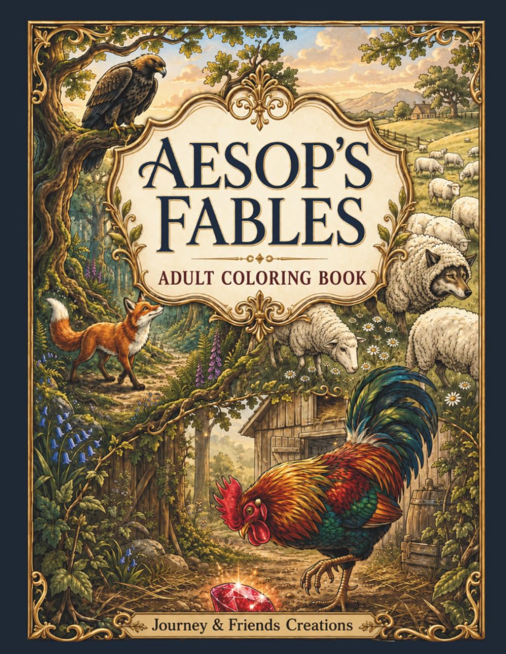 Aesop's Fables Adult Coloring Book with Full-Color Reference Pages: Intricately Detailed Woodland Animal Creatures Relaxing Coloring Book