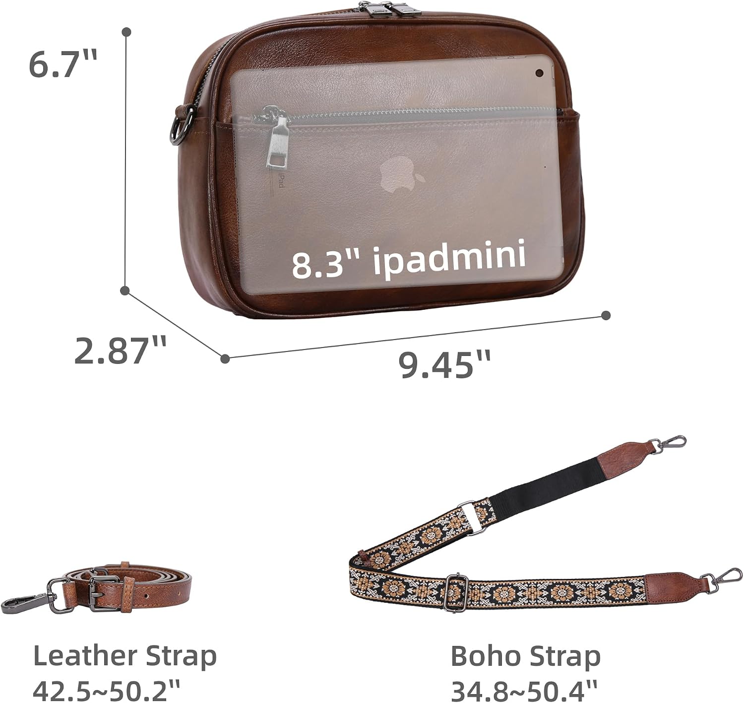 Iswee Leather Crossbody Bags for Women Vintage Shoulder Bag Small Satchel Purse Zippered Purse with Adjustable Strap