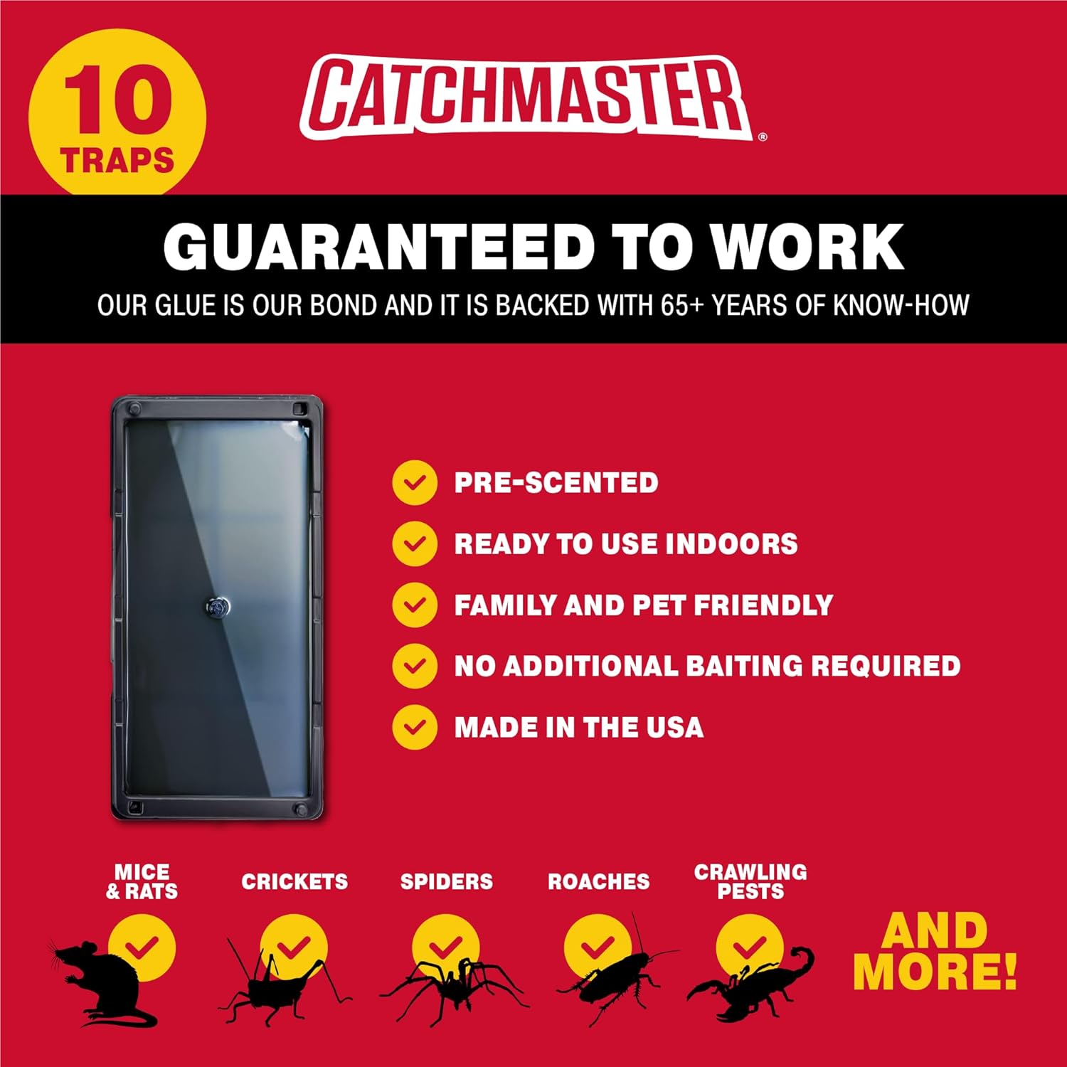 Catchmaster Mouse & Insect Glue Board Bundle, 10 Pk Mouse Glue Traps & 12 Pk Insect Glue Boards, Mouse Traps Indoor for Home, Pre-Scented Pest Control