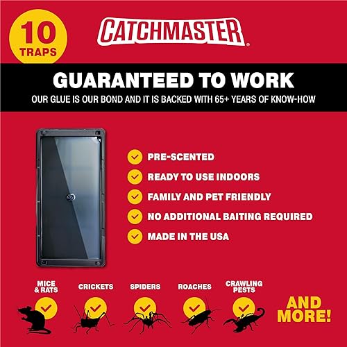 Miniatura 4 de Catchmaster Paquete de 10 trampas de pegamento para ratones e insectos, 10 unidades de trampas de pegamento para ratones y 12 tablas de pegamento