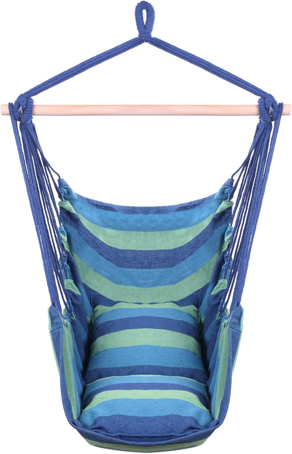 Distinctive Cotton Canvas Hanging Rope Chair with Pillows Blue - Swing Chair for Indoor/Outdoor Home Patio Deck Yard Garden Reading Leisure Lounging