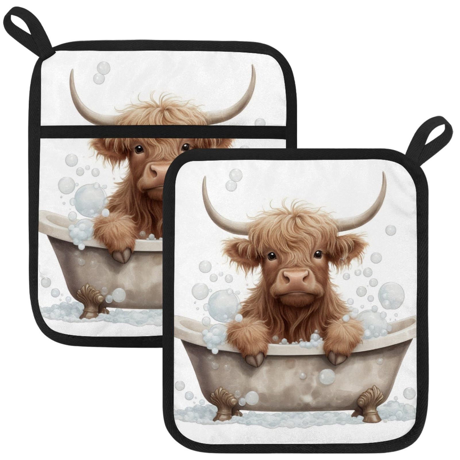 VAPOKF Highland Cattle Kitchen Hot Pot Holder, Pot Holders Heat Resistant Pot Holder with Pocket Heat Resistant Trivets for Hot Pans Cotton Pot Mitts for Kitchen Cooking Baking