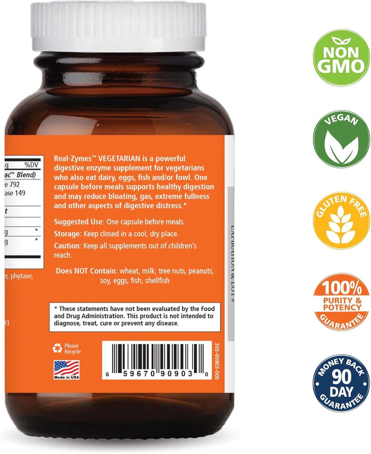 Real-Zymes™ Vegetarian Digestive Enzymes Supplement with Probiotics for Better Digestion - Natural Support for Relief of Bloating, Gas, Belching, Diarrhea, Constipation, IBS, etc. - 90 Caps