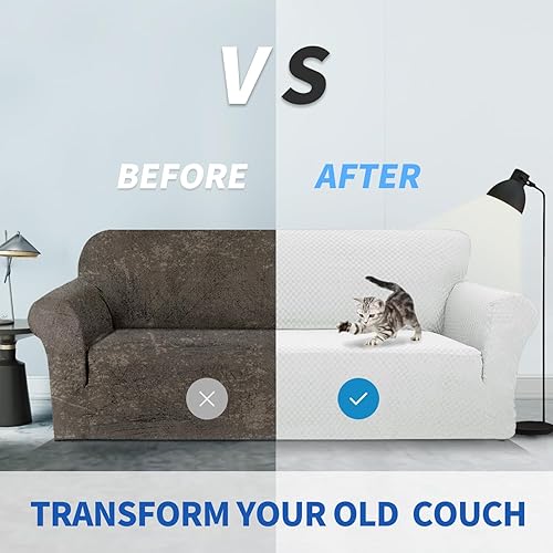 Miniatura 4 de ZNSAYOTX - 1 funda de sofá jacquard para sofás de 3 cojines, de alta elasticidad para mascotas, antideslizante, protector de muebles (grande, blanco)