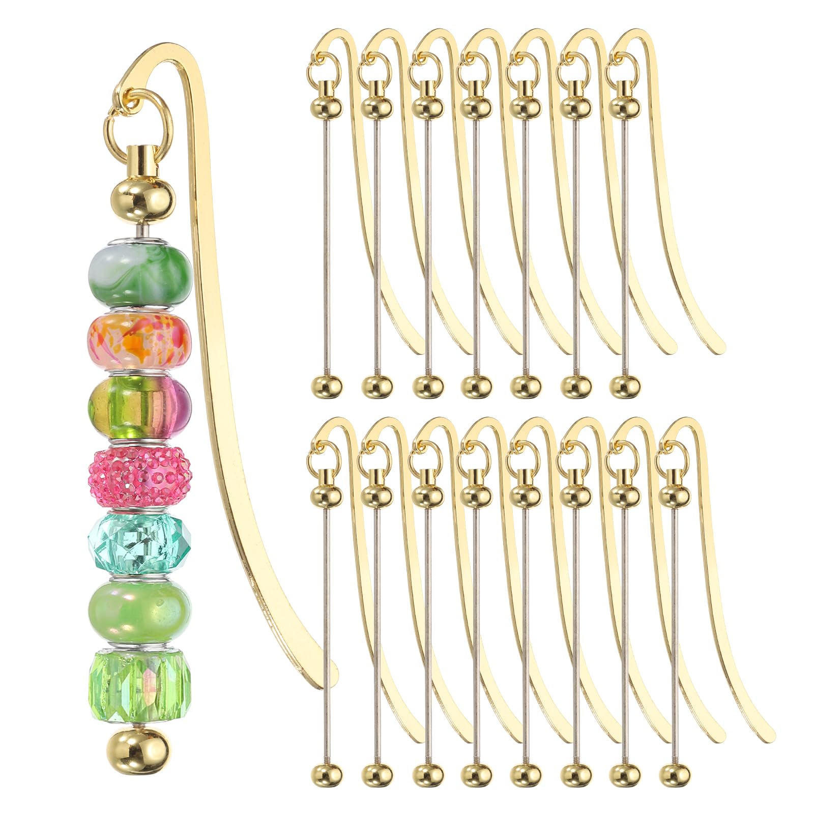 PATIKIL 16 Pcs Beadable Bookmarks, DIY Metal Blank Bar Bookmark Bead Craft Jewelry Pendant Charm Book Mark for Gift Teacher Office Supplies Home Crafts, Gold
