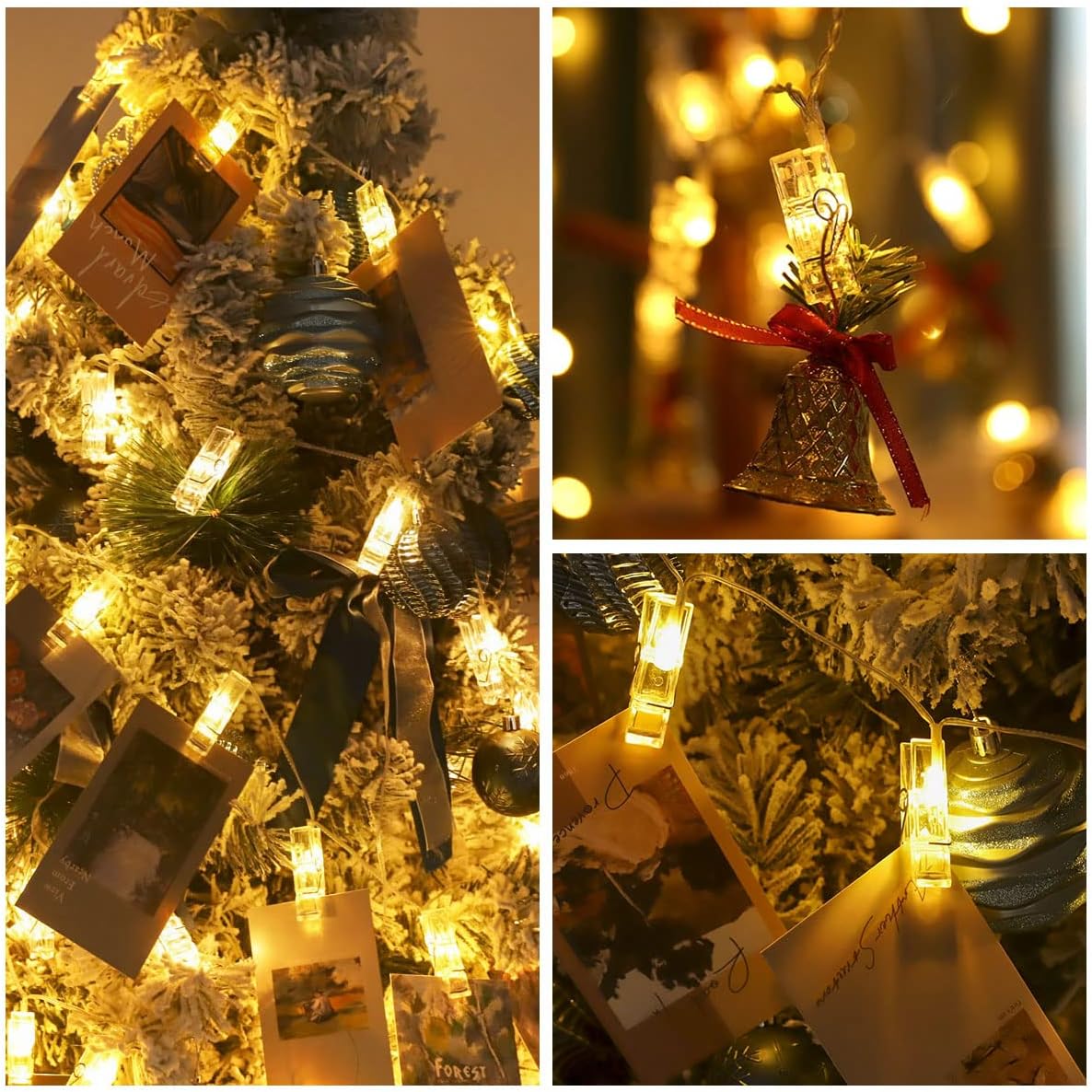 KIRE Photo Clips String Light 15 Ft 40 Clips Fairy String Lights to Hang Card Pictures - 8 Modes Warm Lights - Waterproof Battery Box Operated for Bedroom Wall Thanksgiving Christmas