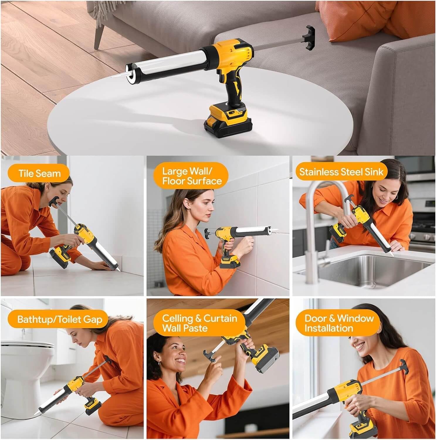 Cordless Caulking Gun Compatible With DeWalt 20V Max Battery, Electric Caulking Gun with LED Light, Filling and Sealing Tool for Windows, Doors, Floors and Walls (Tool Only) (Black)