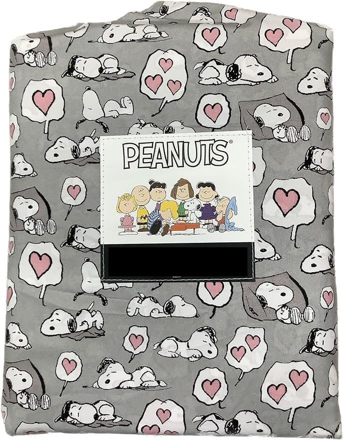 Berkshire Blanket & Home Co. Peanuts - Juego de sábanas tamaño individual con temática del día de San Valentín (gris, siesta con corazones,