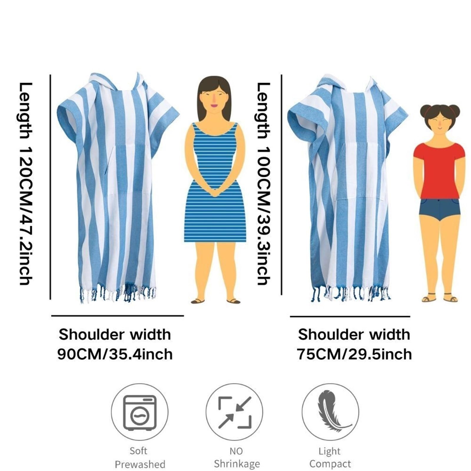Poncho de Surf à Séchage Rapide Serviette de Plage rayée Portable, résistante au Sable et à séchage Rapide, Peignoir Poncho Surf en Coton, Robe Langer Capuche(Blue)