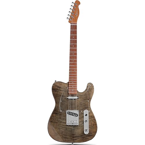 Leo Jaymz TL Electric Guitar - Flame Maple Top, Mahogany Body, Maple Neck - Alnico V Pickups - Solid Choice for Beginners & Intermediate Players (Black Flame)