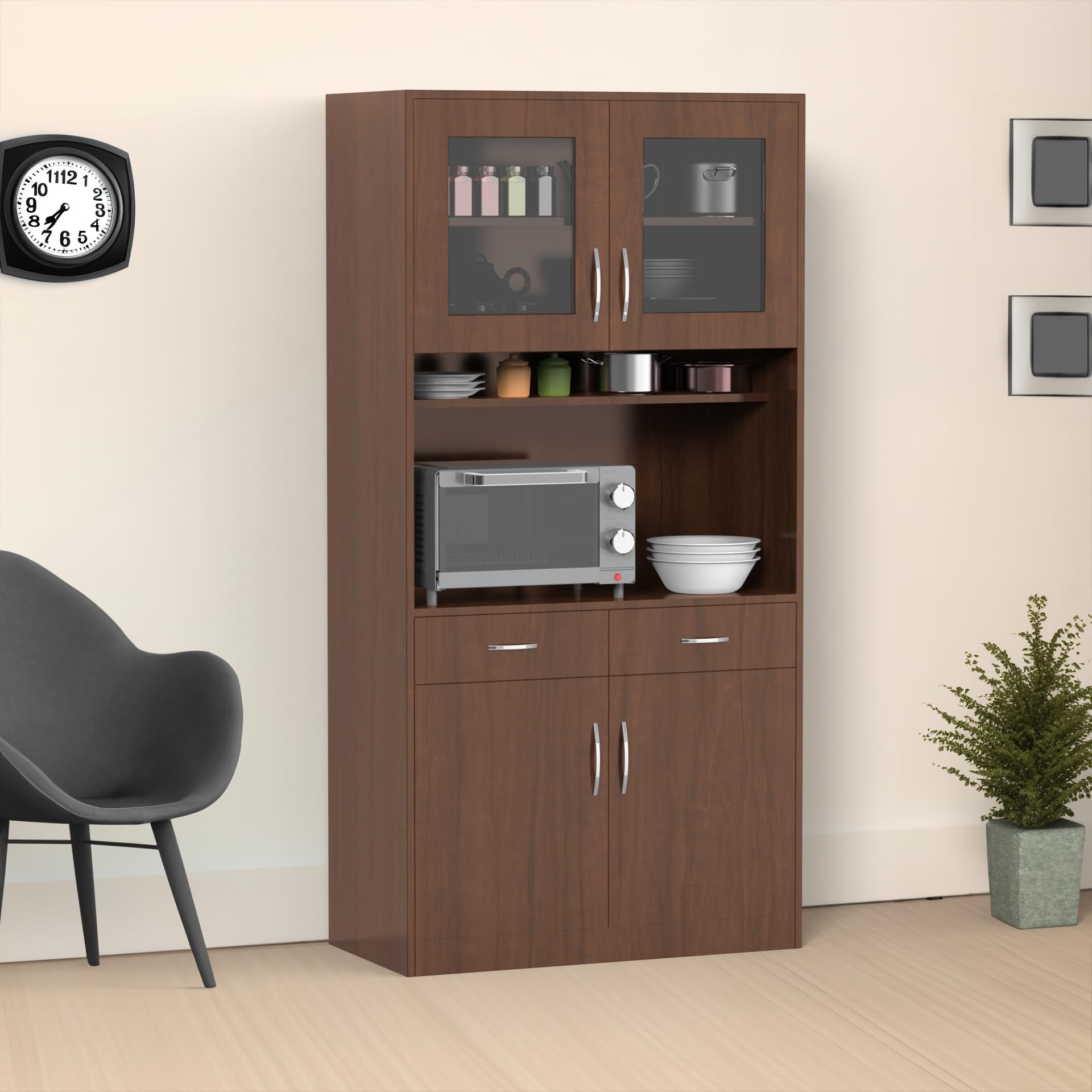 NEEHV HOME Wooden Elle Crockery Unit for Living Room | Bed Room (Brazilian Walnut, 45 X 90 X 180)-image-23