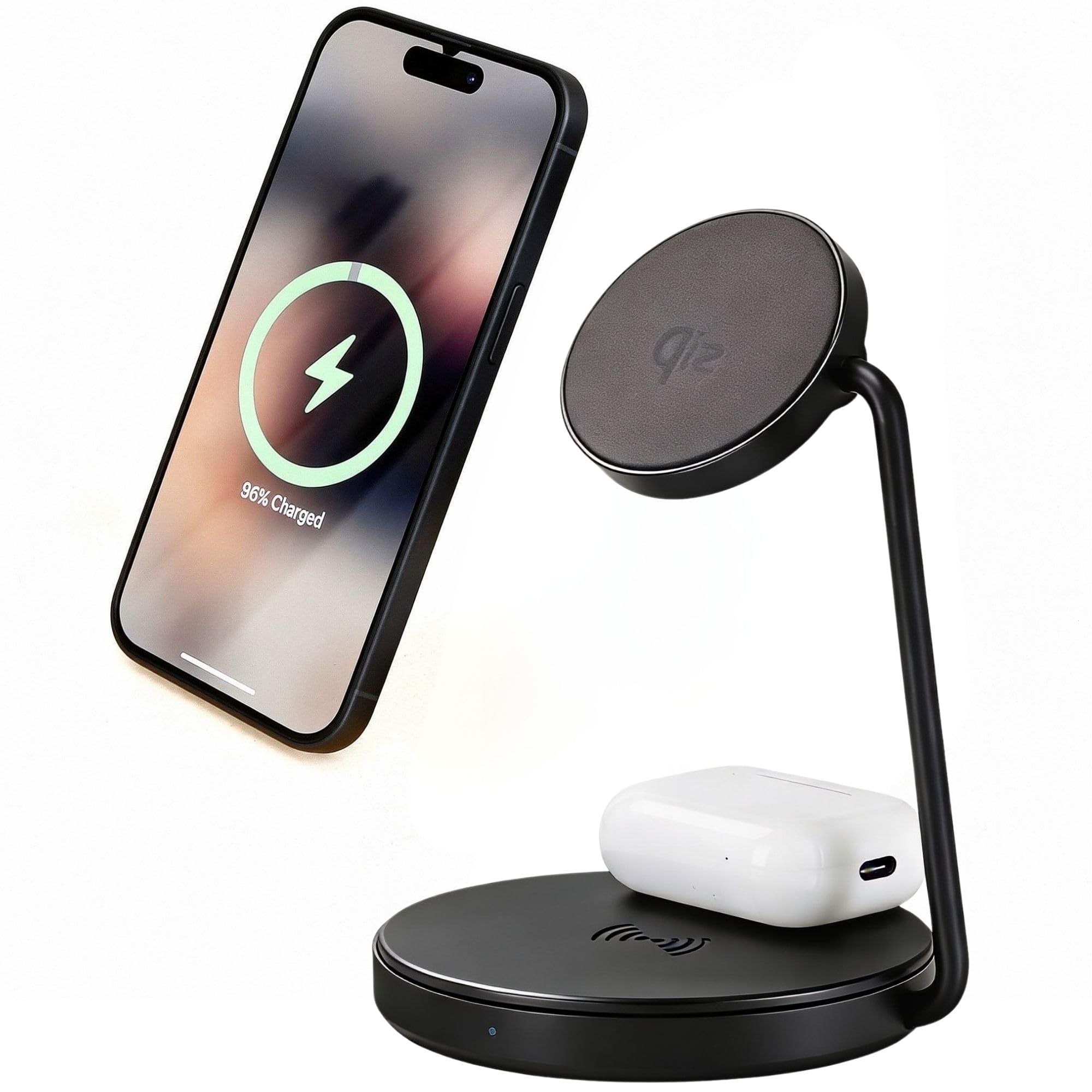 Brennenstuhl Stazione di ricarica 2 in 1 (pad di ricarica magnetico 15 W per smartphone con Qi2, compatibile con Qi2, compatibile con MagSafe, caricatore wireless da 5 W per cuffie)