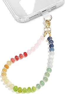 Natural Stone Beaded Phone Wrist Strap for Women, 304 Steel Core