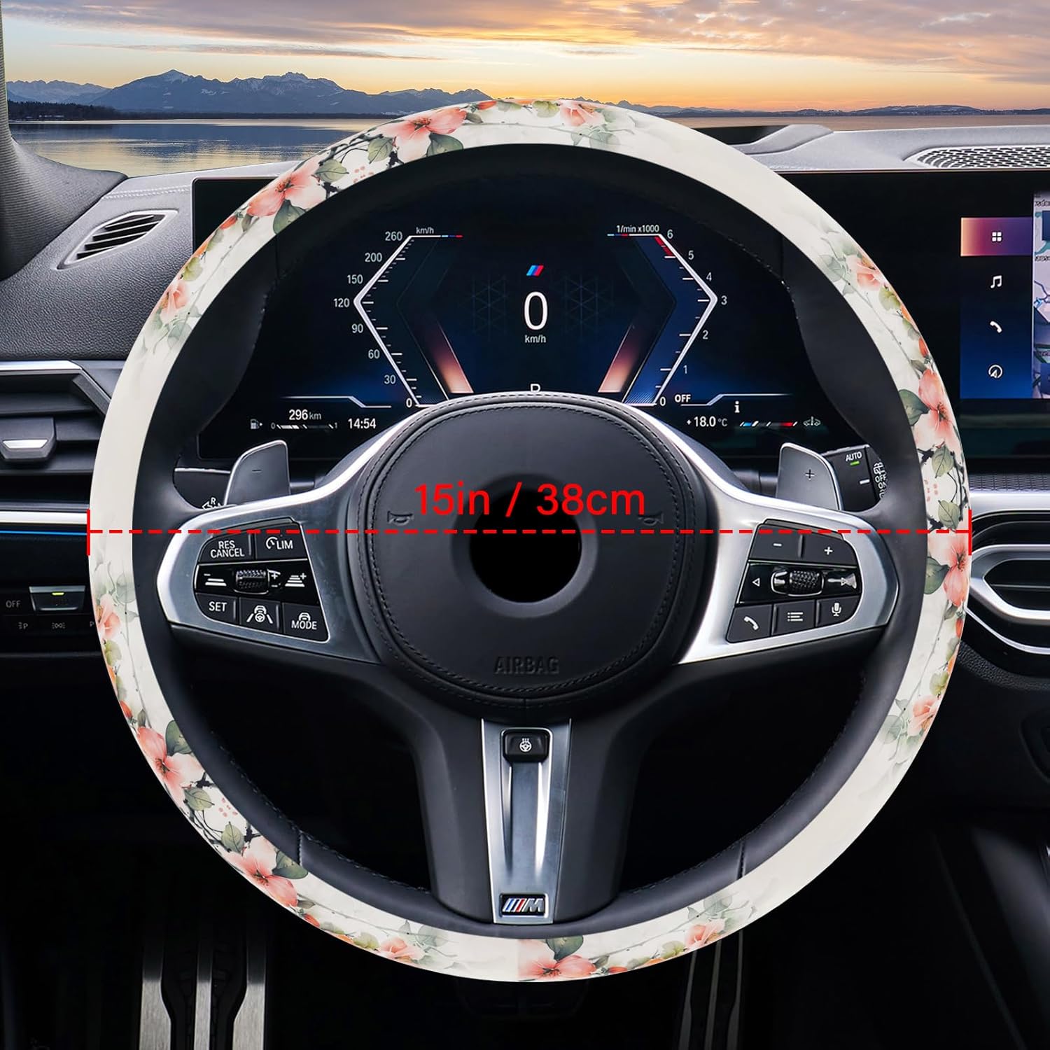 Steering Wheel Cover Neoprene Material Most Cars Men&Women Universal 15 inch Premium Non-Slip Spring Steering Wheel Protector Floral Car Accessories - Image 3