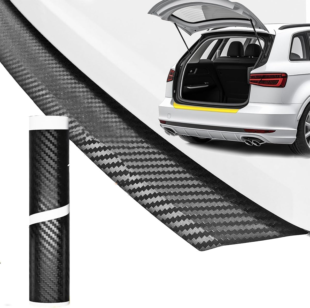 Xcunmmb Normal Carbon Car Rear Bumper Protector For Kia Sportage Ql Mk4 2017-2022, Trunk Sill Plate Scuff Plate Sticker Rear Boot Trunk Protector Strip Wear-Resistant,104 * 9Cm