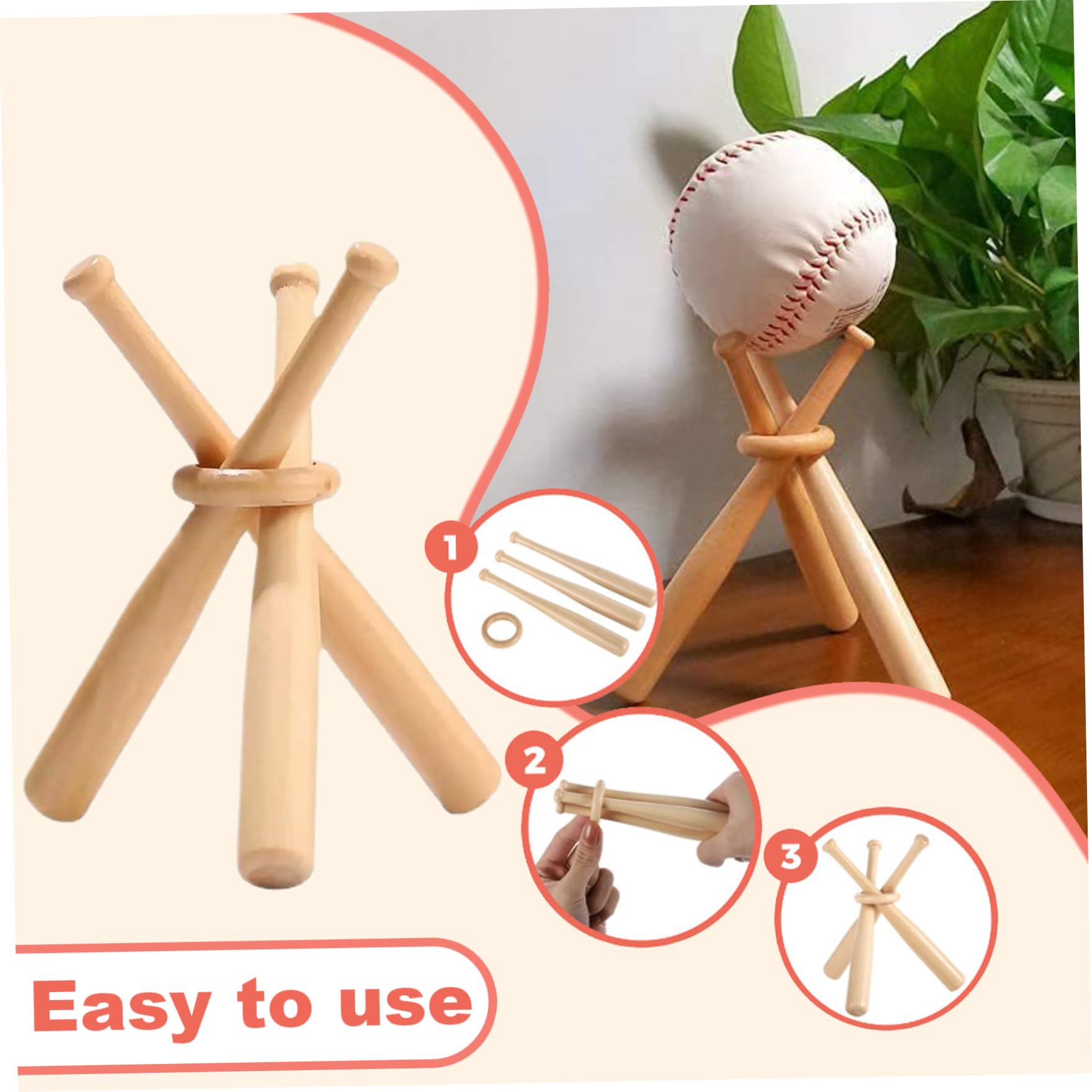 Présentoir de Baseball en Bois en Forme Chauve-Souris 2 Supports pour Ballon Support Bureau Décoratif