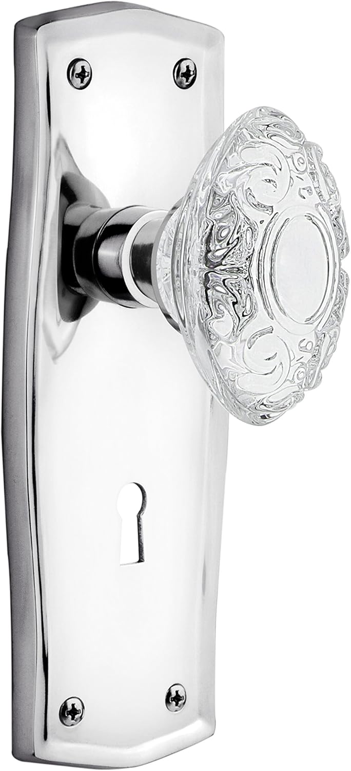 Nostalgic Warehouse 755217 Privacy Prairie Plate with with Keyhole Crystal Victorian Knob, 2.375", Polished Brass
