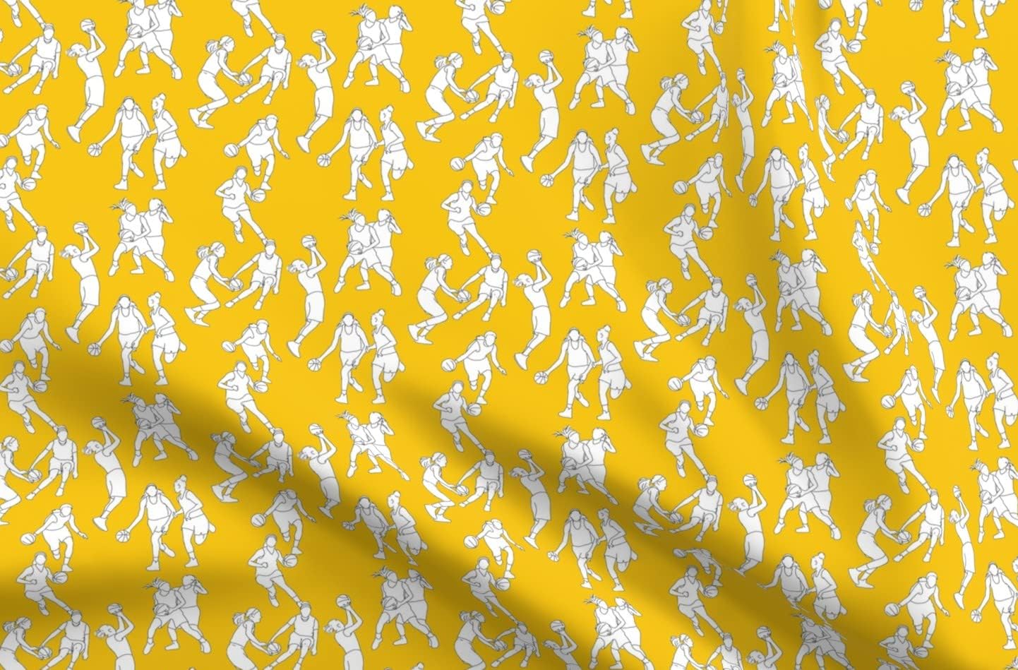 Spoonflower Fabric - Basketball Yellow Girls Sports Women Team Printed on Petal Signature Cotton Fabric Fat Quarter - Sewing Quilting Apparel Crafts Decor