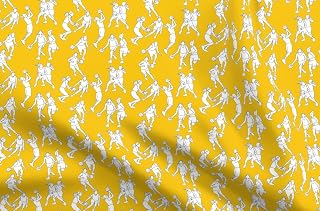 Spoonflower Fabric - Basketball Yellow Girls Sports Women Team Printed on Organic Cotton Sateen Fabric Fat Quarter - Sewing Quilting Apparel Home Decor