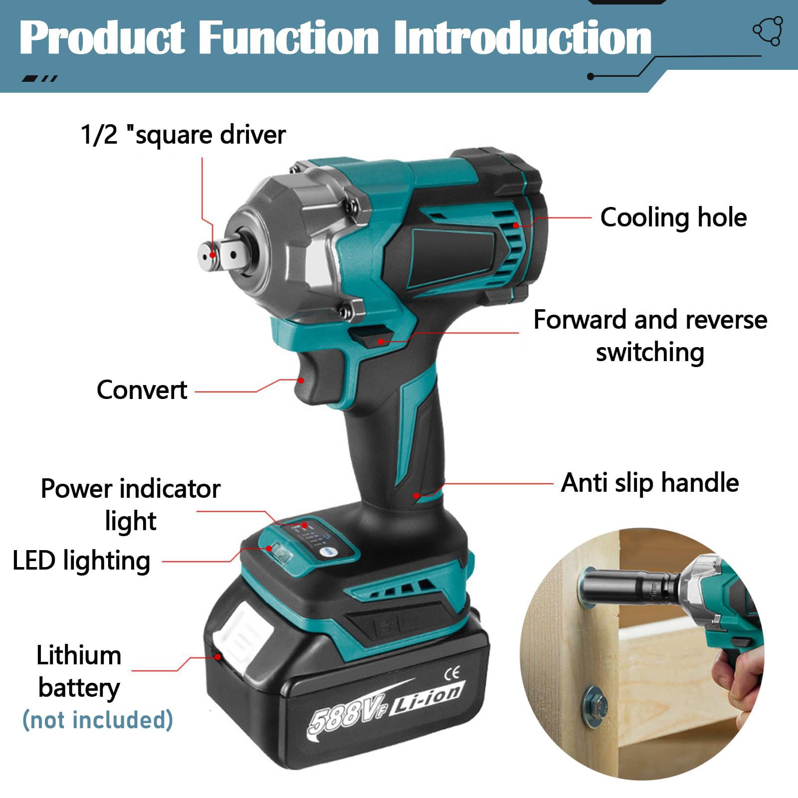 Avvitatore a Lmpulsi a Batteria compatibile con Makita 18V batteria, 700 Nm 1/2" Chiave a Percussione Senza Spazzole con 6 Bussole, Set di Chiavi a Bussola per cambio pneumatici auto (Senza Batterie)