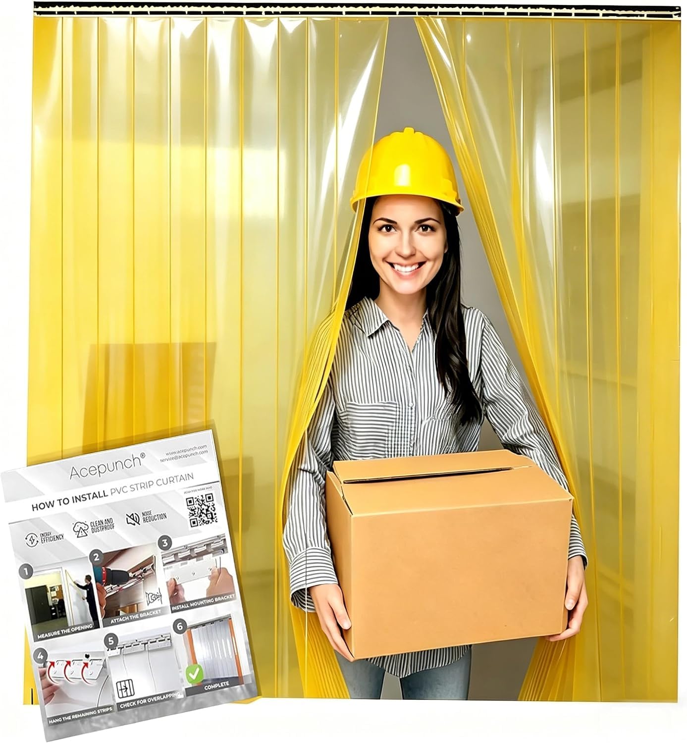 Yellow PVC Curtains Strips Kit - 42" Width x 84" Height Opaque PVC Curtains, Heavy Duty, Waterproof, Insulation for Warehouse, Freezer, Garage AP1173
