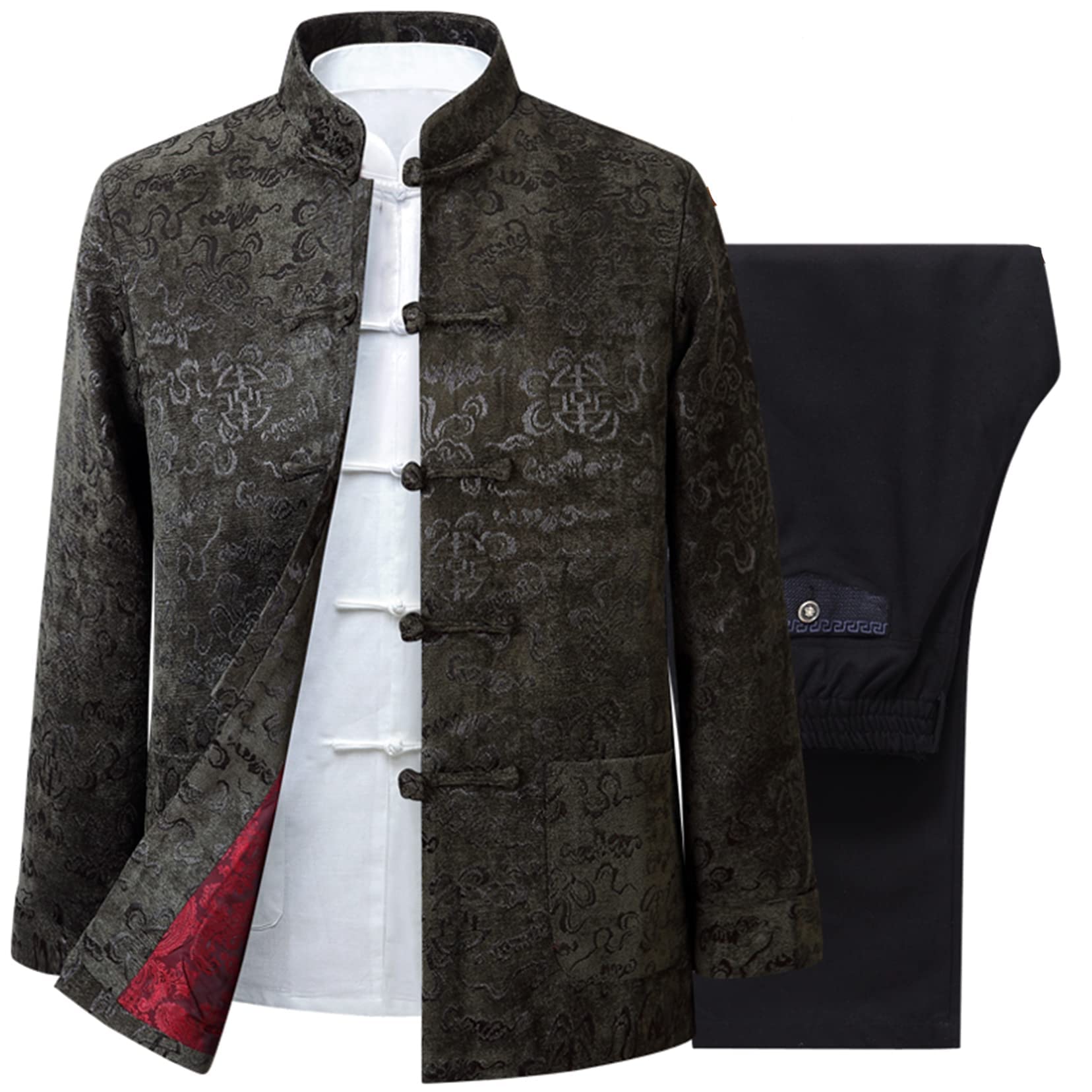 Herren Chinesischer Tang-Anzug Hanfu Kampfsport Kleidung Traditionelle Taichi Uniform Oberteile Hose, Kung Fu Kleidung Kampfsport Uniform Baumwolle Leinen Tai Chi Uniform, coffee, Large