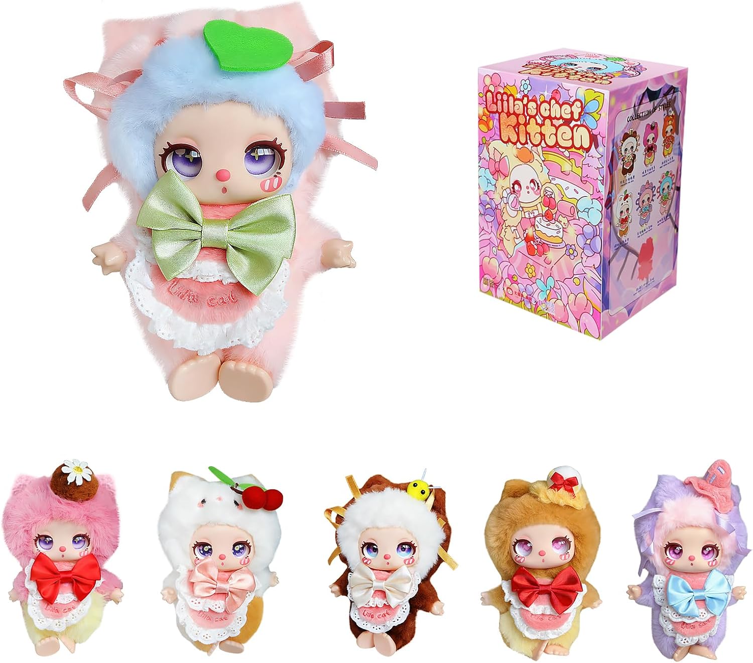 Liila's Chef Kitten Series Vinyl Plush Blind Box - 1Pcs Cute Random Design Stuffed Blind Boxes Figures, Mystery Collectible Toys Plush Doll Birthday for Girls
