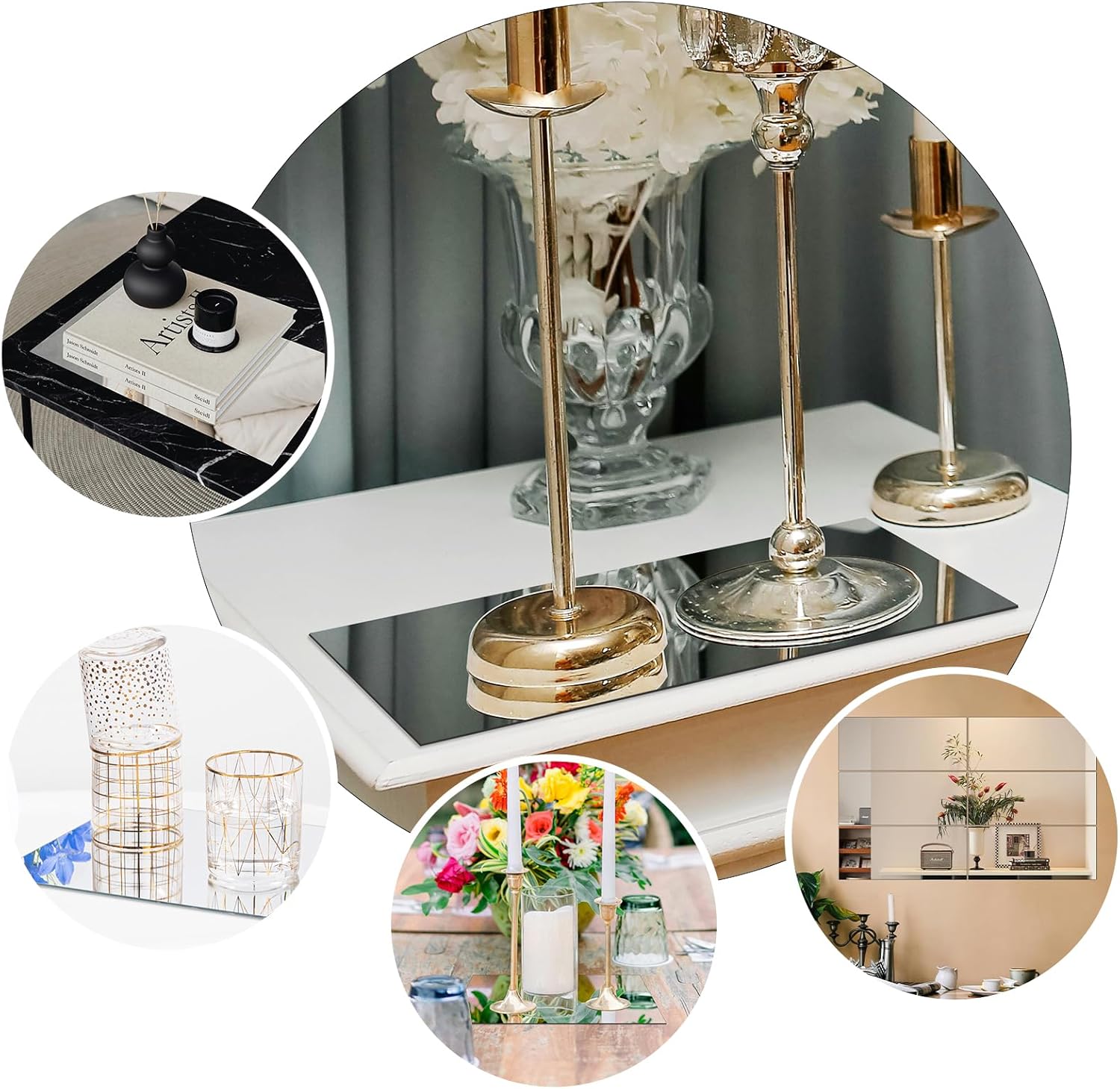 JAMBALAY 12"×5" Mirror Centerpieces for Tables, Set of 12 Glass Mirror Table Centerpieces, Rectangular Glass Mirror Trays, Mirror Candle Plates for Wedding Decorations and Party