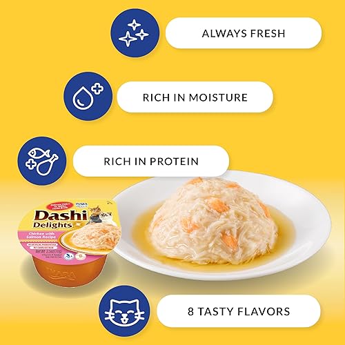 Miniatura 5 de INABA Dashi Delights - Alimento húmedo para gatos, paquete de 12 con tazas de 2.5 onzas (pollo, mariscos, atún) con vitamina E y extracto de té