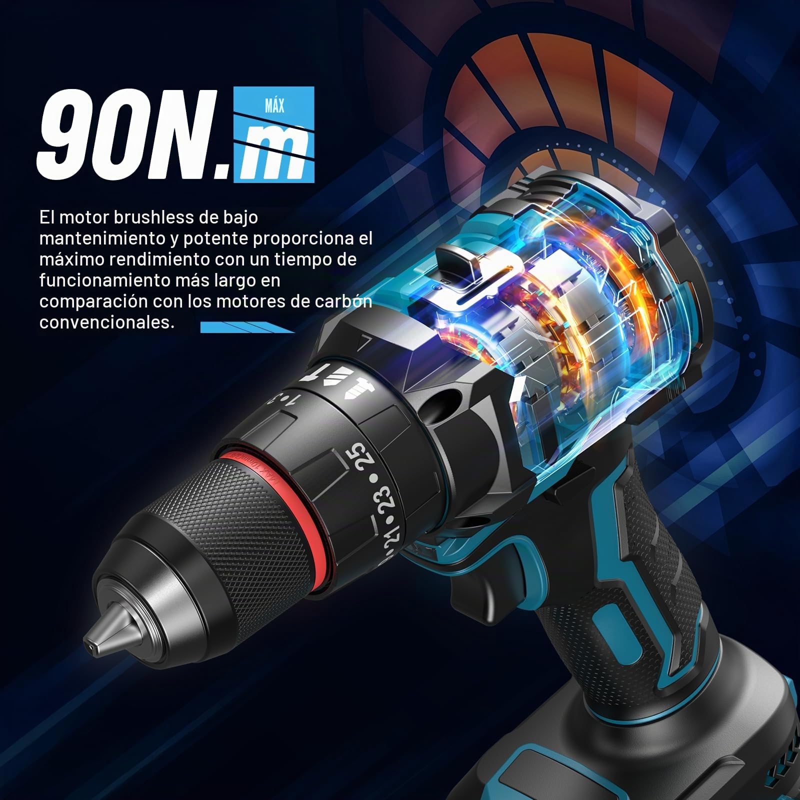Juego de destornilladores de impacto con batería de 18 V para Ma-kita, 90 N.m, destornillador inalámbrico sin escobillas, 25 + 3 niveles, portabrocas de 10 mm, 2 marchas, luz LED, taladro