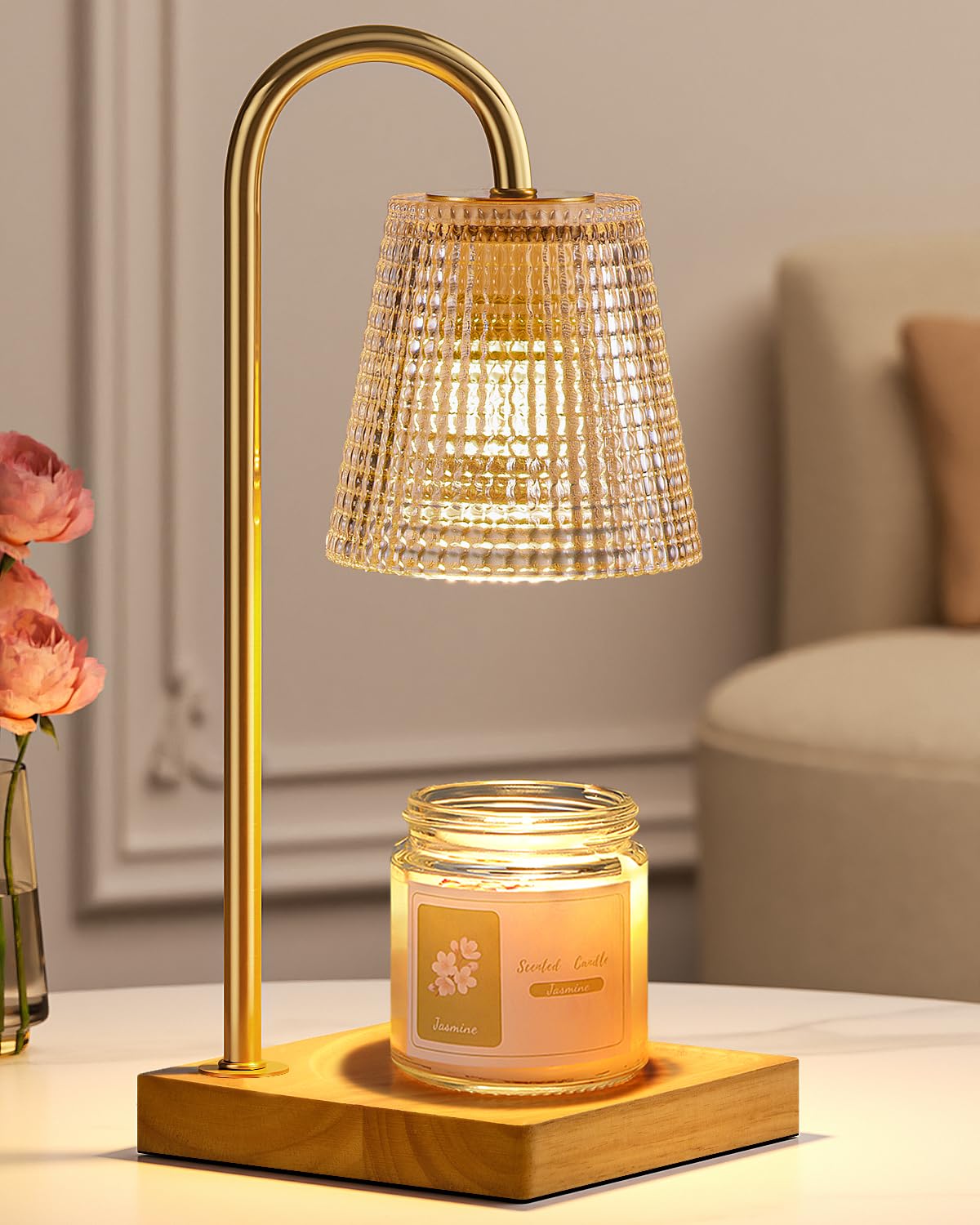 Amber Candle Warmer Lamp-Dimmable Candle Lamp with Timer, Christmas Birthday Gifts for Women, House Warming Gifts for New Home Bedroom Decor, Vintage Wax Warmer for Scented Wax